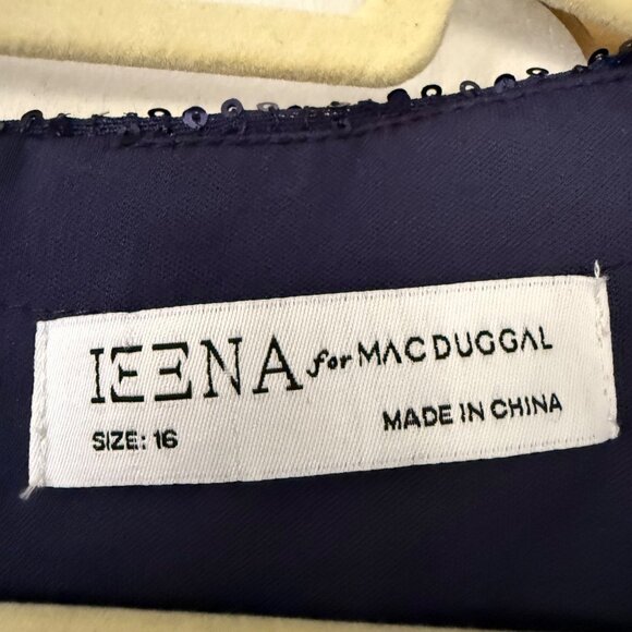 Ieena For Mac Duggal Size 16 Navy Sequin Long Sleeve Cocktail Faux Wrap Dress - Picture 9 of 16